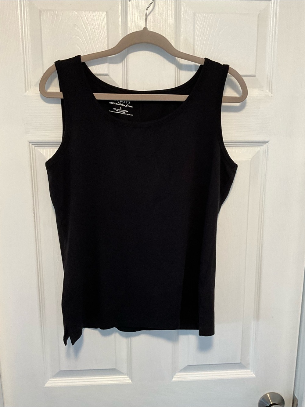 Talbots Black Stretch Weekend Tank Top Size Large EUC Cotton Blend Lightweight